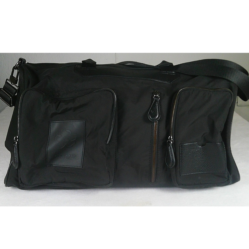 Ted Baker‎ London Black Nylon Duffel Bag Leather Trim Travel Weekend Gym Bag